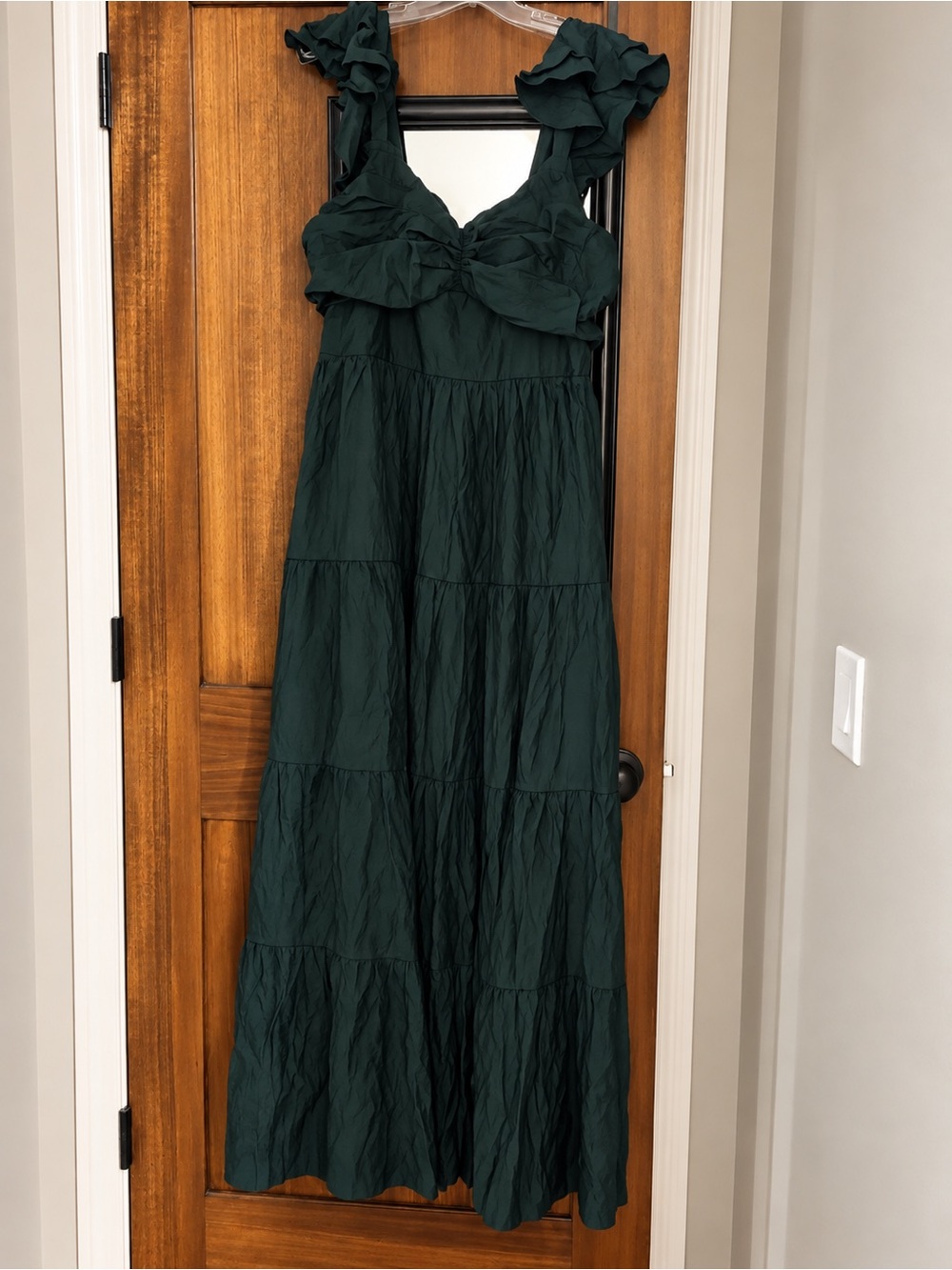 Flying Tomato Flutter Sleeve Tiered Maxi Dress – Deep Green